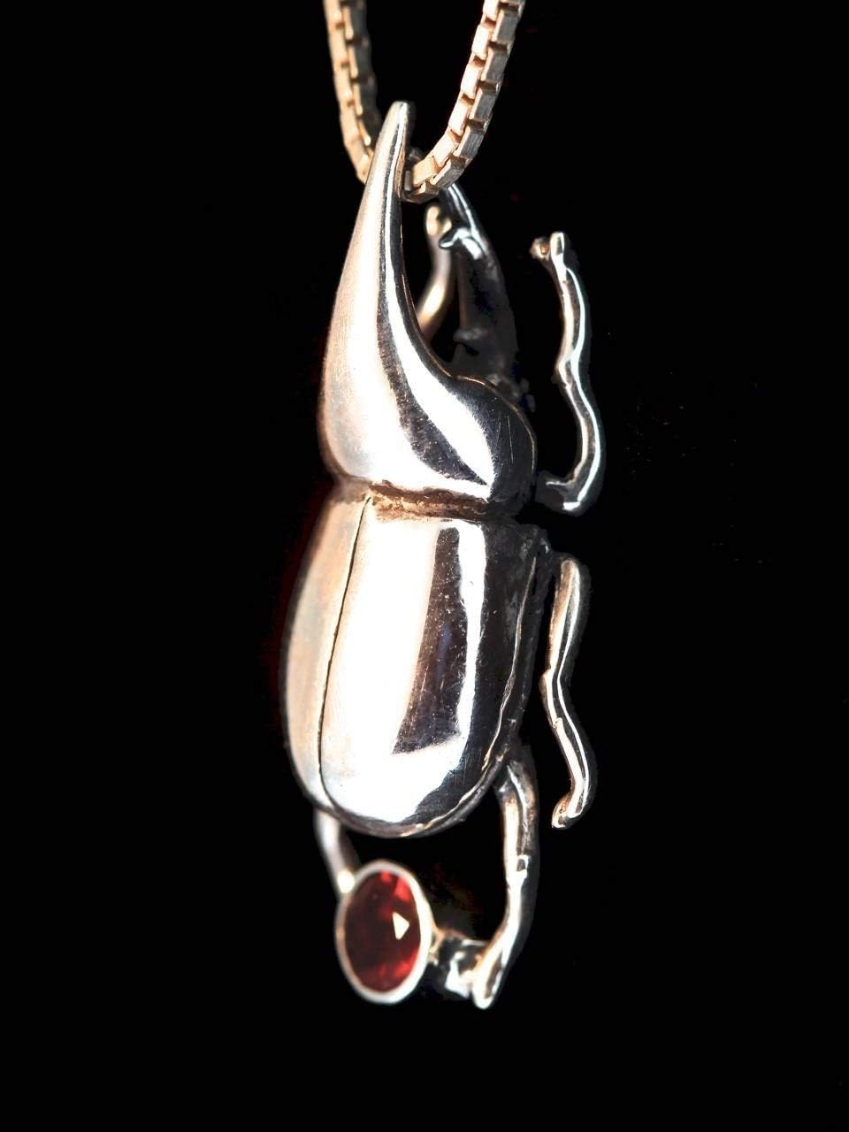 Bug Jewelry Sterling Silver Rhinoceros Beetle Pendant with Gemstone