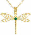 DOVRAN Real Solid Gold Birthstone Butterfly/Dragonfly/Bee/Hummingbird Necklace for Women Yellow Gold Animal Pendant for Christmas Dainty Jewelry Birthday Gifts for Mom Wife