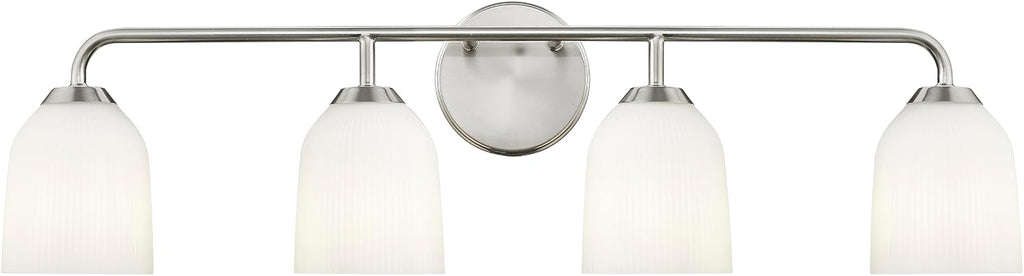 ML Lighting | Norah Collection | 22304-BN | Indoor 4 Light Vanity in Brushed Nickel with Opal Ribbed Glass Shade | Elegant and Versatile Design for Any Bathroom