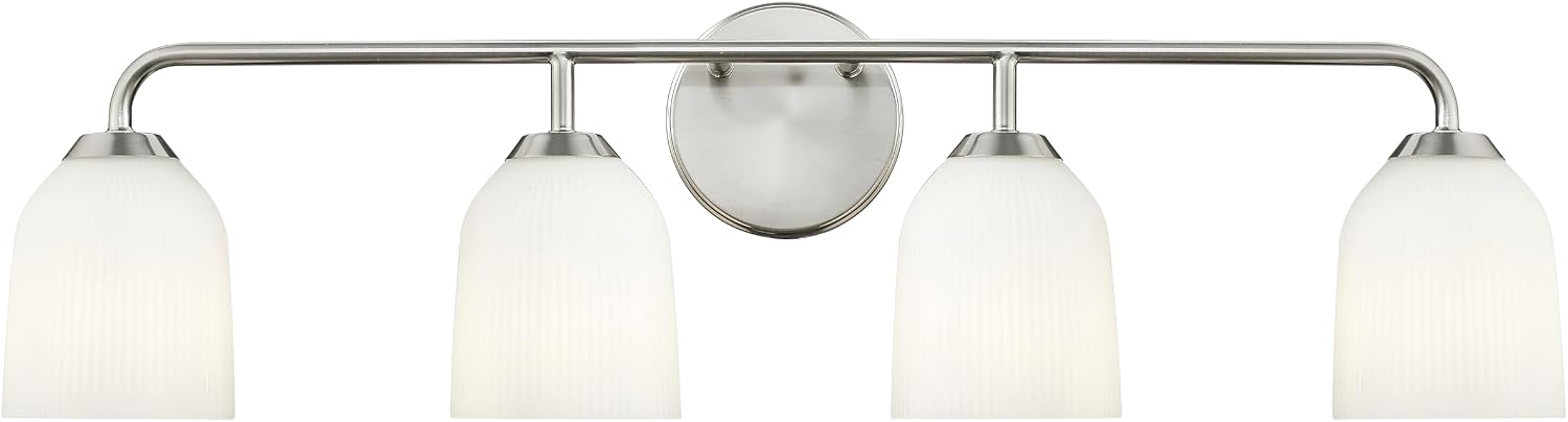 ML Lighting | Norah Collection | 22304-BN | Indoor 4 Light Vanity in Brushed Nickel with Opal Ribbed Glass Shade | Elegant and Versatile Design for Any Bathroom