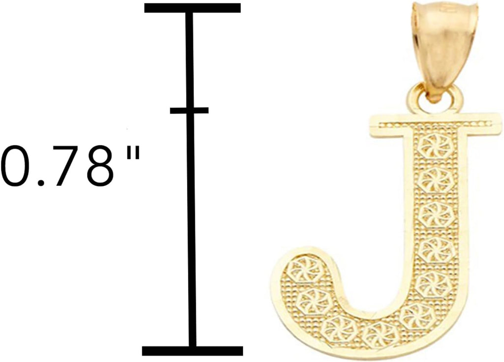 LoveBling 10K Yellow Gold Diamond Cut A to Z Alphabet Initial Letter Charm Necklace Pendant (Small Size)