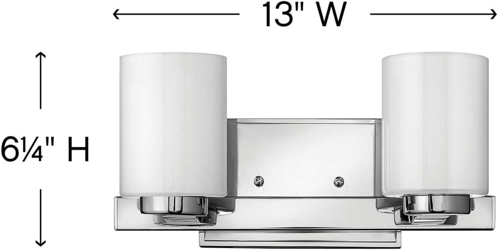 Hinkley Miley Small Two Light Bathroom Vanity Fixture, Cased Opal Glass Shades, Transitional, Chrome