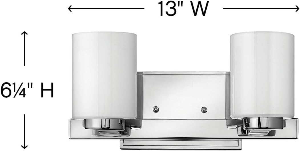 Hinkley Miley Small Two Light Bathroom Vanity Fixture, Cased Opal Glass Shades, Transitional, Chrome