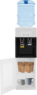 Water Coolers, 110V Bottom Loading Water Dispenser Cold Hot Water Dispenser Countertop Electric Water Dispenser Stainless Steel Bottom Loading Water Cooler for Homes, Gyms, Office (White)