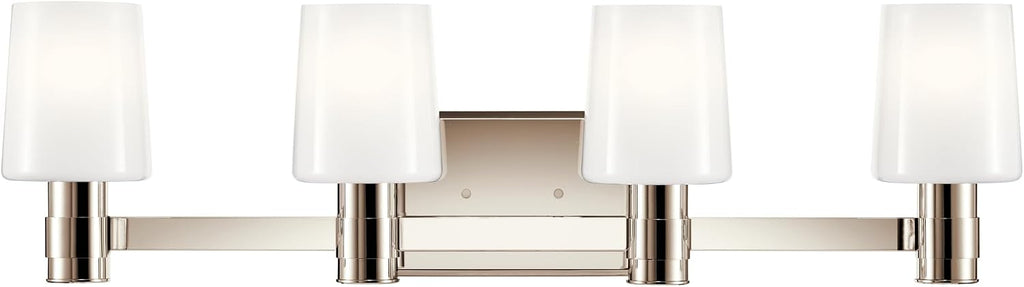 Kichler Adani 4-Light Bathroom Vanity Light Fixture with Opal Glass in Polished Nickel, Modern Wall Mount Lighting Over Mirror for Bathroom (8.25' x 30'), 55177PN