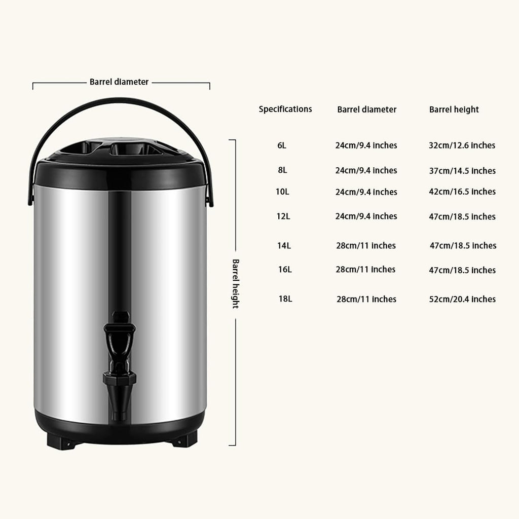 Commercial Stainless Steel Milk Tea Bucket,Drink Dispenser for Party,Suitable for hot Water, Tea, Coffee, Milk, Juice,Heat Preservation,16L