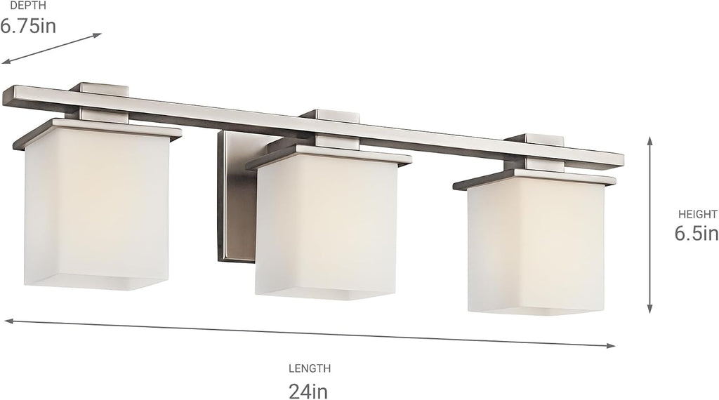Kichler Tully 24' Vanity Light in Antique Pewter, 3-Light Modern Bathroom Light with Satin Etched Cased Opal Glass, (24' W x 6.5' H), 45151AP