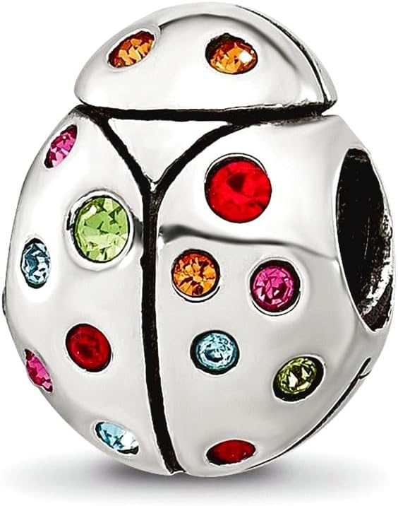 JewelryWeb 9.6mm 925 Sterling Silver Reflections Multi-color Cubic Zirconia Lady Bug Bead Charm Pendant Necklace for Women
