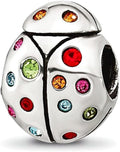 JewelryWeb 9.6mm 925 Sterling Silver Reflections Multi-color Cubic Zirconia Lady Bug Bead Charm Pendant Necklace for Women