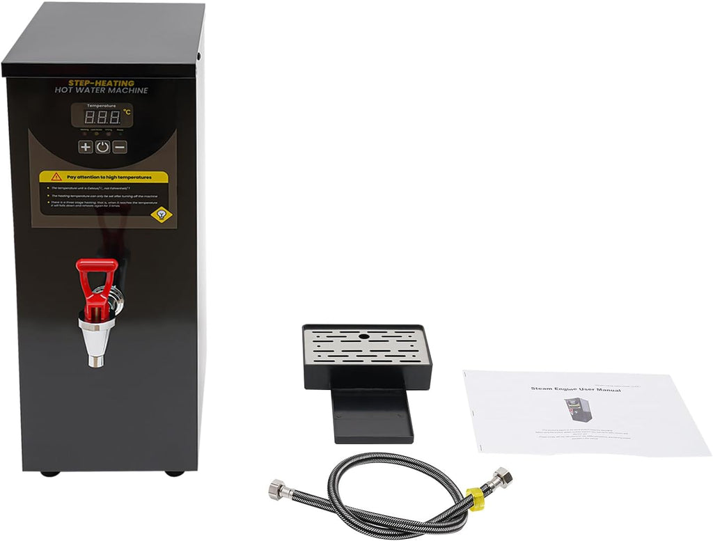 Step-Heating Commercial Hot Water Dispenser, 2000W Electric Water Boiler Machine for Hotel, Restaurant, Office, Cooking Tea|Coffee|Milk Tea, Stainless Steel, 35L/H Large Capacity, Black