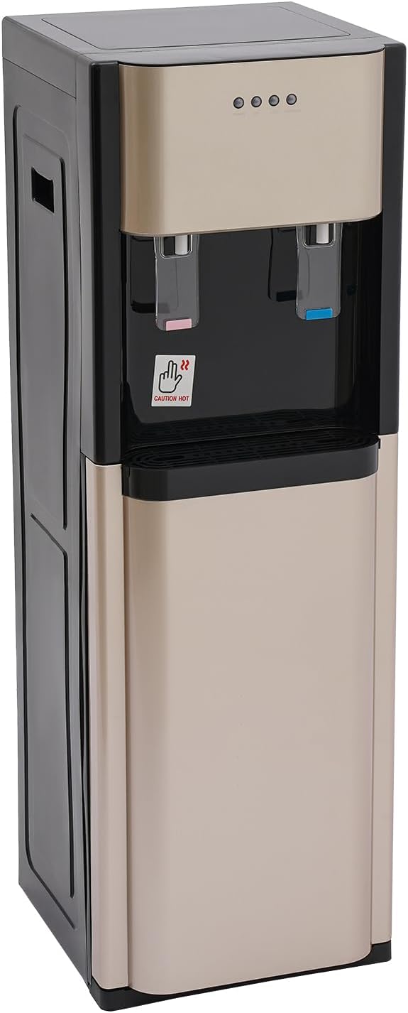 Bepritm Bottom Loading Water Cooler Dispenser for 5 Gallon Bottles, Hot Cold & Cool Water Dispenser with Empty Bottle Indicator, Stainless Steel, Ideal for Office, Home, Living Room (Gold)