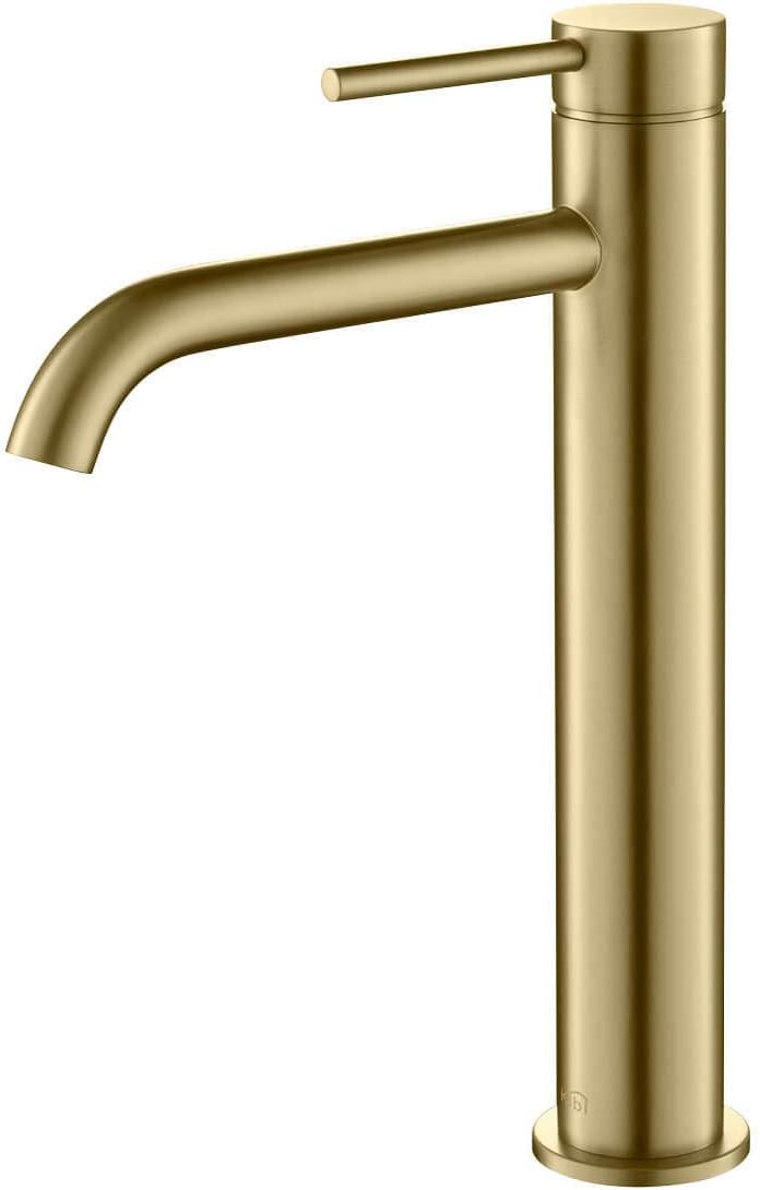 KIBI KBF1009 Solid Brass Single Handle Single Hole Circular Faucet for Bathroom Sink | High Arc Faucet Spout Design | Corrosion and Rust Resistant | Brushed Gold