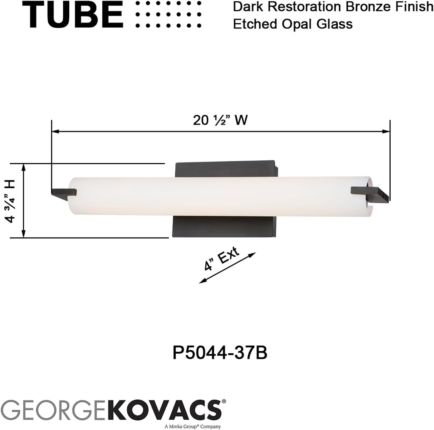 GEORGE KOVACS P5044-37B Tube Vanity Bath Light, 3-Light, 180 Total Watts, 4.75-in H x 20.5-in W, Dark Restoration Bronze