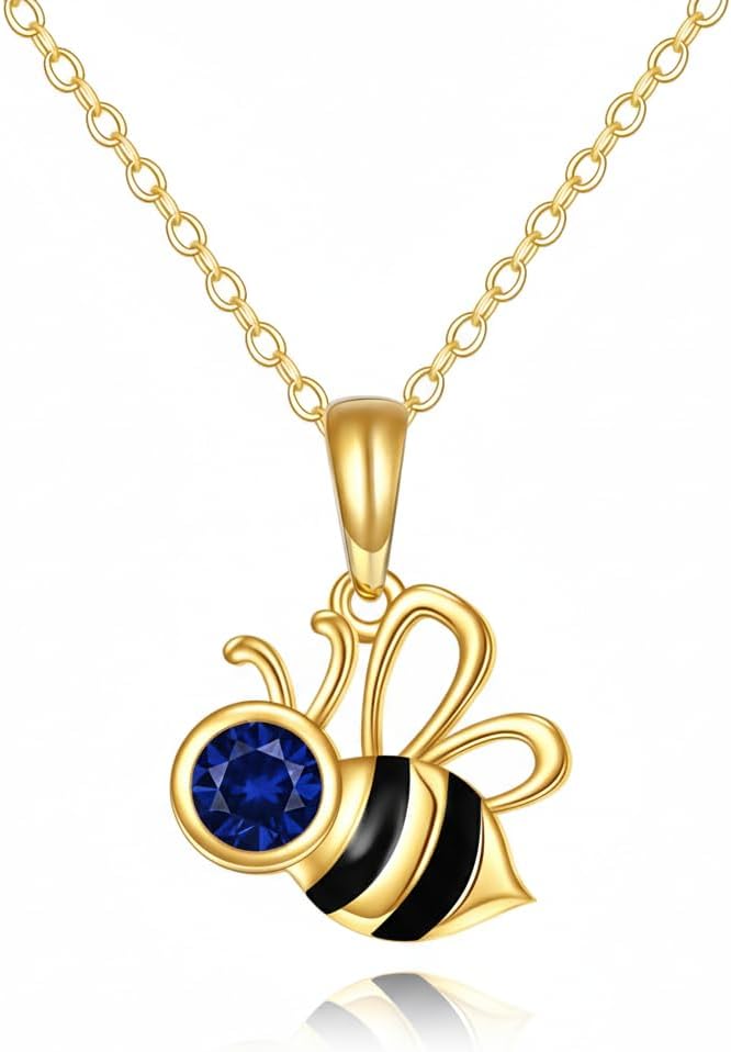 DOVRAN Real Solid Gold Birthstone Butterfly/Dragonfly/Bee/Hummingbird Necklace for Women Yellow Gold Animal Pendant for Christmas Dainty Jewelry Birthday Gifts for Mom Wife