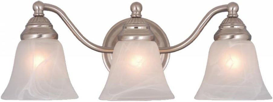 VAXCEL Standford 3-Light 19 inch Wide Brushed Nickel Traditional Bathroom Vanity Lighting Fixture, White Alabaster Glass Shade, Dimmable, LED Compatible, Over the Mirror Mounted Steel Wall Sconce