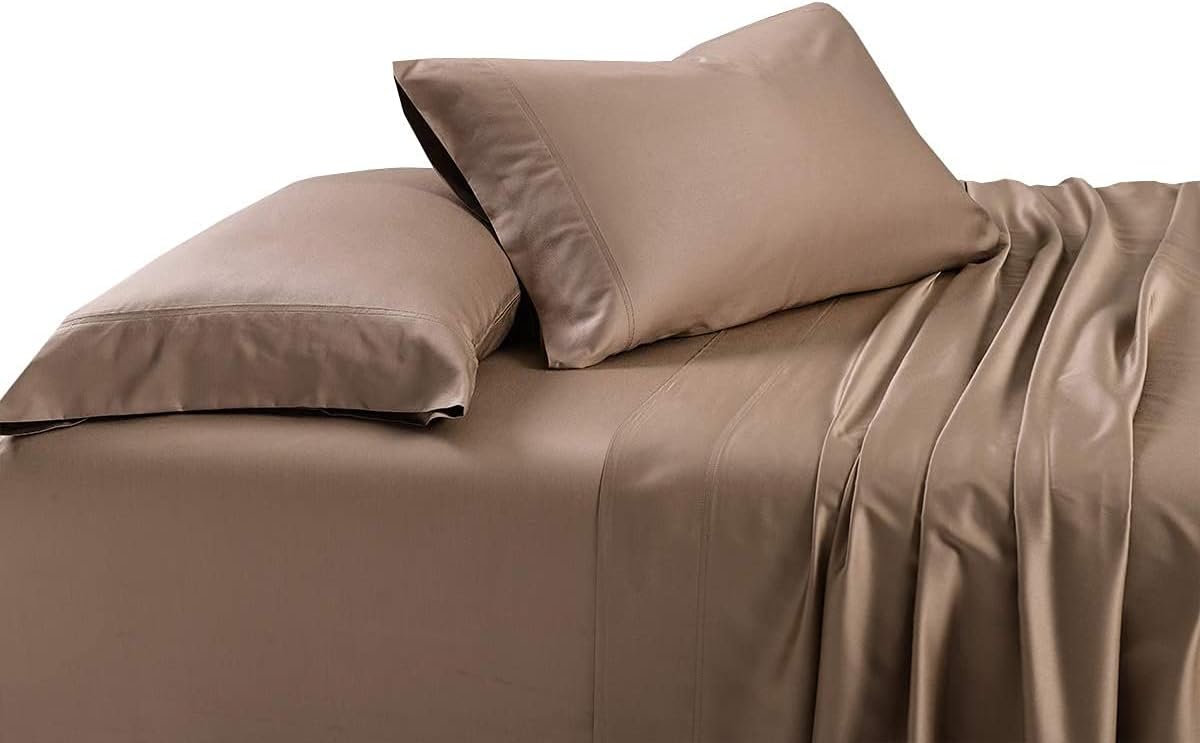 Solid 600-Thread-Count, Viscose Derived from Bamboo, Super Soft and Cool Bed Sheets Set (Twin Extra Long-XL, Taupe)