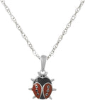 925 Sterling Silver Bug Necklace Charm Pendant with Chain, 3-D Enamel Ladybug, with 18 Inch Chain