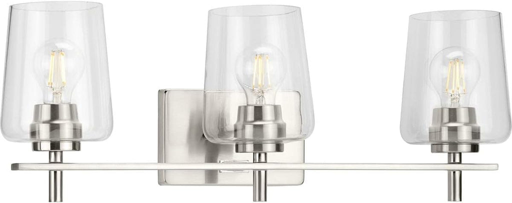 Progress Lighting Calais Collection 3-Light Clear Glass New Traditional Bath Vanity Light Brushed Nickel
