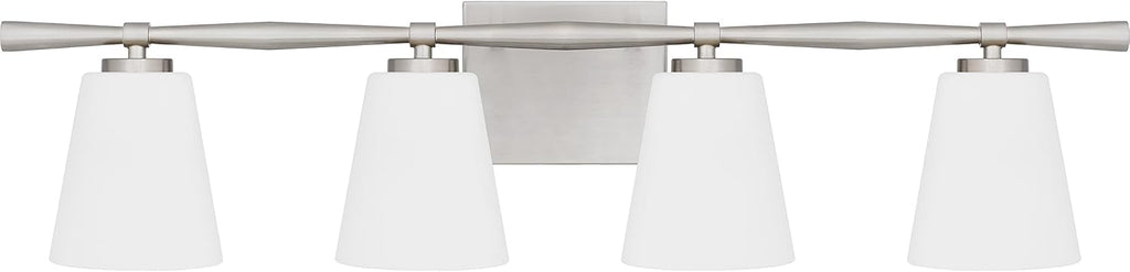 Quoizel Brindley Bath Vanity Lights, 31 Inch 4-Light Brushed Nickel Transitional Bathroom Lighting Fixtures Over Mirror, Opal Etched Glass Shades, Wall Mount Light for Bathroom