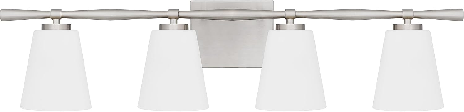 Quoizel Brindley Bath Vanity Lights, 31 Inch 4-Light Brushed Nickel Transitional Bathroom Lighting Fixtures Over Mirror, Opal Etched Glass Shades, Wall Mount Light for Bathroom