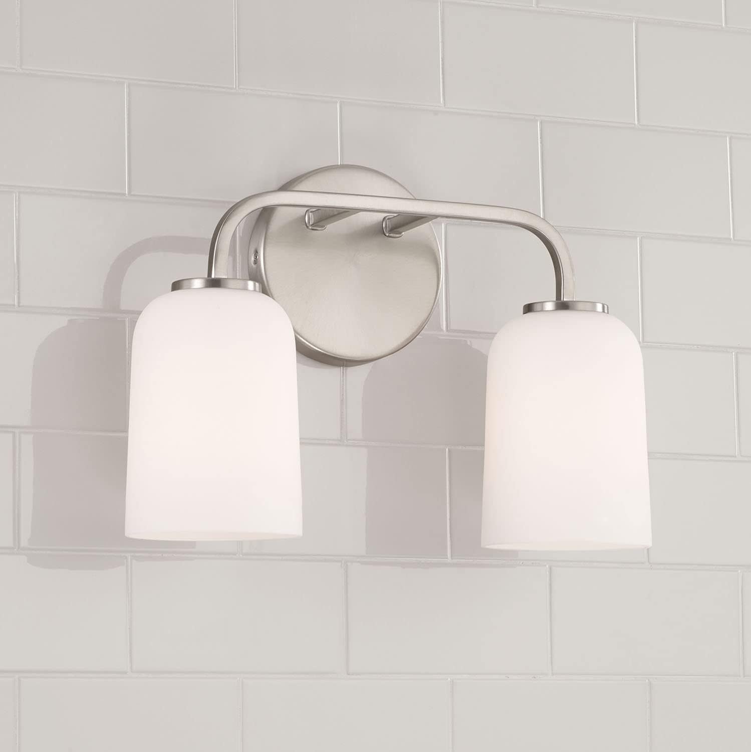 HomePlace Lighting 148821BN-542 Lawson Transitional Soft White Glass Bell Vanity Light for Bathroom, 2-Light 200 Total Watts, 10' H x 14' W, Brushed/Satin Nickel