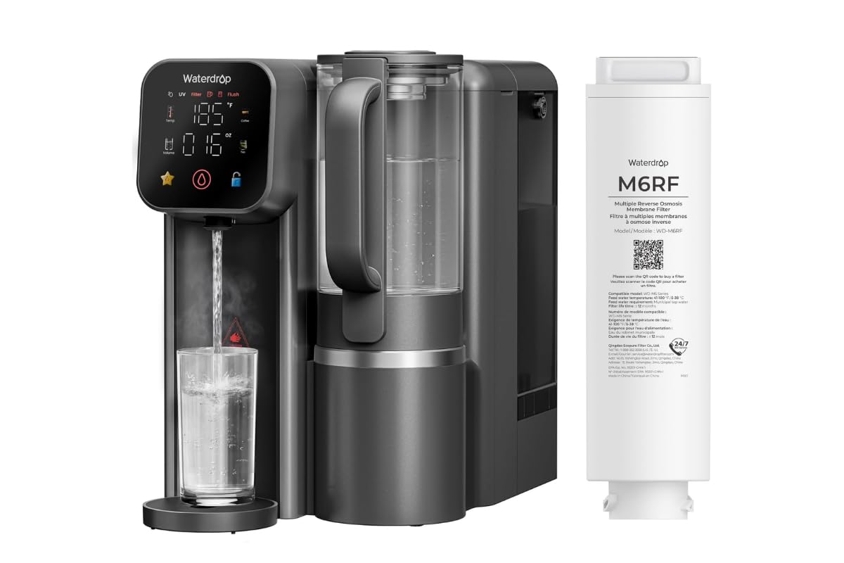 Waterdrop WD-M6H Instant Hot Reverse Osmosis System Countertop Water Filter with WD-M6RF Filter, Replacement for WD-M6H, 12-Month Lifetime