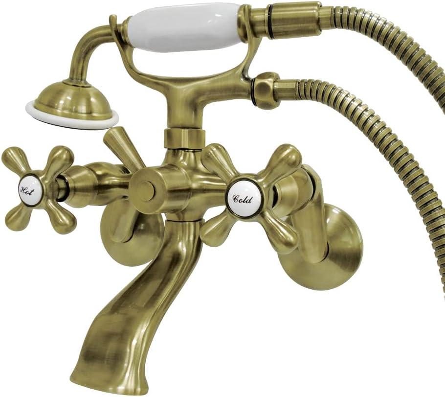 Kingston Brass KS266AB Vintage 6' Adjustable Wall Mount Clawfoot Tub Faucet, Antique Brass
