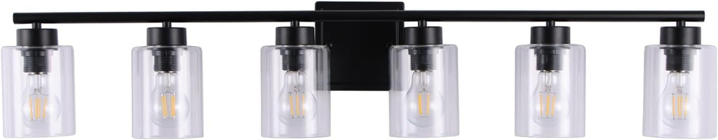 6 Light Bathroom Light Fixtures, 40 Inches Bathroom Lighting Fixtures Over Mirror, Black Vanity Light with Clear Glass Shades