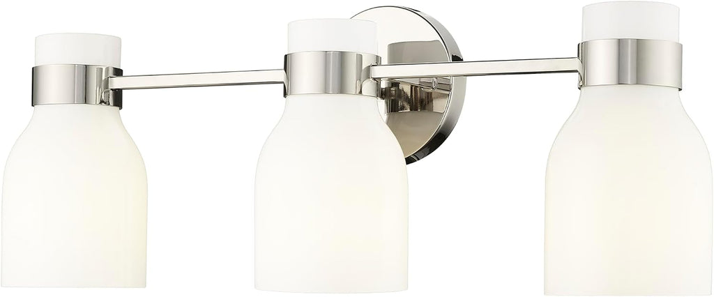 ML Lighting | Corella Collection | 23003-PN | Indoor 3 Light Vanity in Polished Nickel with Opal Shiny Glass Shade | Elegant and Versatile Design for Any Bathroom