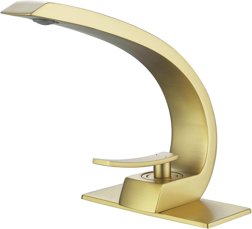Bathroom Faucet Brushed Gold,Bathroom Sink Faucet for Sink 1 Hole or 3 Hole Mount Single Handle Basin Mixer with 6-inch 10-inch Deckplate