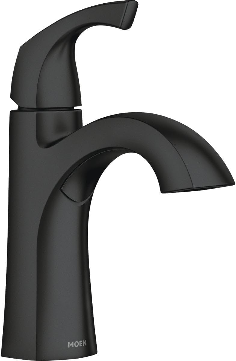 Moen Lindor 84505BL Matte Black 1-Handle Single Hole Bathroom Sink Faucet with Drain and Deck Plate