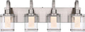 4-Light Brushed Nickel Vanity Light Fixtures, Modern LED Bathroom Wall Lights for Dressing Room, Integrated LED Chips with Frosted Column & Clear Square Glass Shades, Energy Saving Wall Sconce