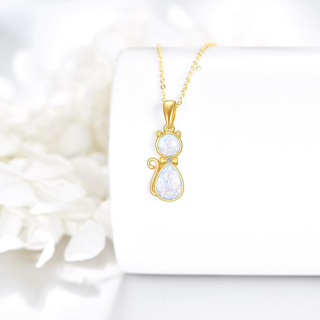 DOVRAN 14K Solid Gold Cat/Butterfly/Heart/Teardrop Necklace for Women 14K Gold Opal/Lapis Lazuli/Black Onyx Pendant Jewelry Gift for Women