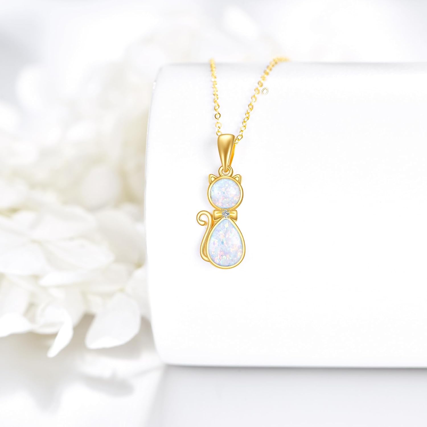 DOVRAN 14K Solid Gold Cat/Butterfly/Heart/Teardrop Necklace for Women 14K Gold Opal/Lapis Lazuli/Black Onyx Pendant Jewelry Gift for Women