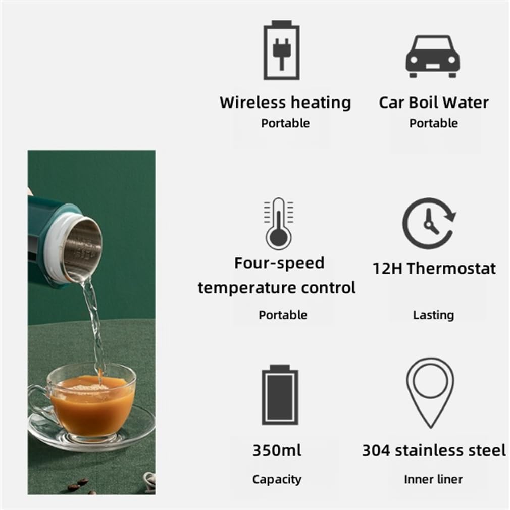 350 ML Portable Travel Electric Kettle, Personal Hot Water Boiler 304 Stainless Steel, Four-Speed Temperature Control, Electric Water Kettle,White