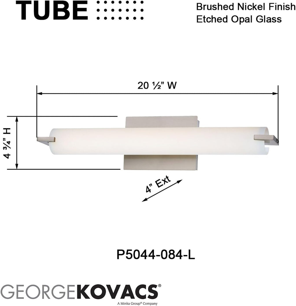 GEORGE KOVACS P5044-084-L Tube LED Vanity Bath Light, 1-Light, 20 Total Watts, 4.75-in H x 20.5-in W, Brushed Nickel