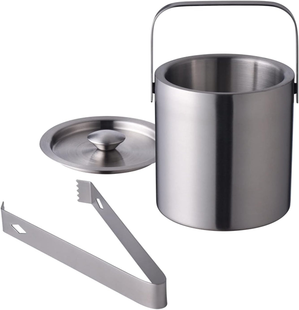 Ice Buckets 1.3L Portable Double Wall Stainless Steel Ice Bucket with Tong - Ice Buckets for Parties, Outdoor and Indoor Insulated Ice Bucket