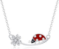 Diamond Ladybug Necklace for Women 925 Sterling Silver Lucky Four Leaf Clover and Ladybug Necklace with Lab Grown Diamonds Jewelry Gifts for Mom Wife Girlfriend Daughter