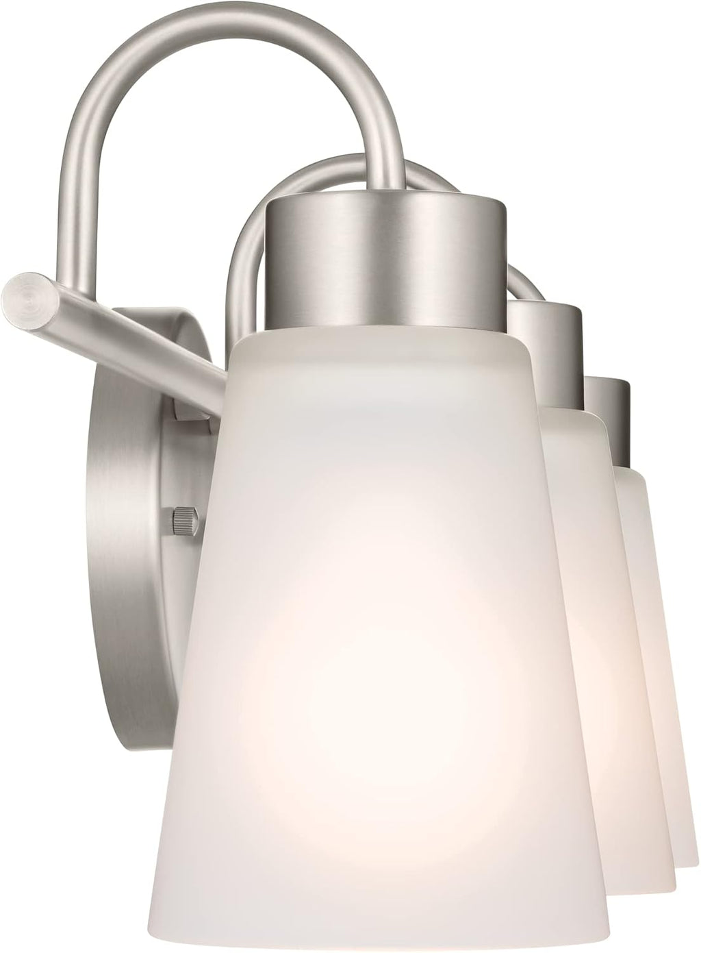 Kichler Erma 3-Light Bathroom Vanity Light Fixture with Satin Etched Glass Shades, Updated Traditional Wall Lighting in Brushed Nickel for Mirror, (23' x 8.5' x 6'), 55126NI