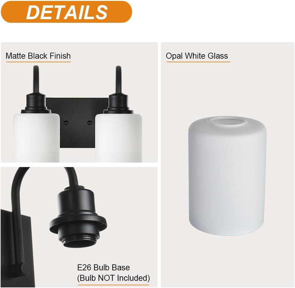 6 Light Wall Lighting Fixture in Matte Black Finish,Classic Bathroom Vanity Light with Opal White Glass Shade Modern Wall Lamp Sconces for Hallway Makeup Table