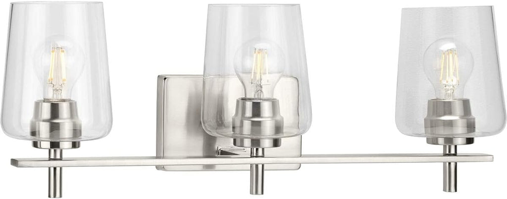 Progress Lighting Calais Collection 3-Light Clear Glass New Traditional Bath Vanity Light Brushed Nickel