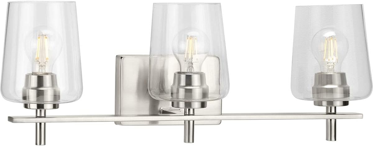 Progress Lighting Calais Collection 3-Light Clear Glass New Traditional Bath Vanity Light Brushed Nickel