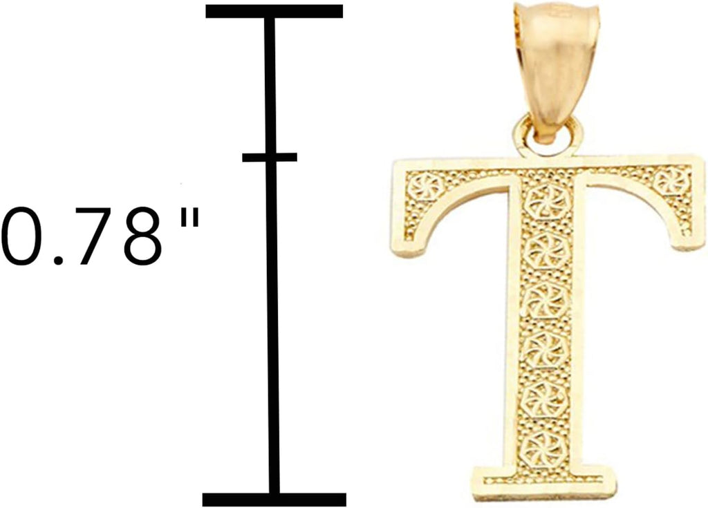 LoveBling 10K Yellow Gold Diamond Cut A to Z Alphabet Initial Letter Charm Necklace Pendant (Small Size)