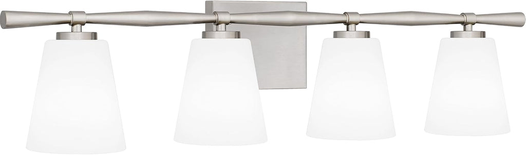 Quoizel Brindley Bath Vanity Lights, 31 Inch 4-Light Brushed Nickel Transitional Bathroom Lighting Fixtures Over Mirror, Opal Etched Glass Shades, Wall Mount Light for Bathroom