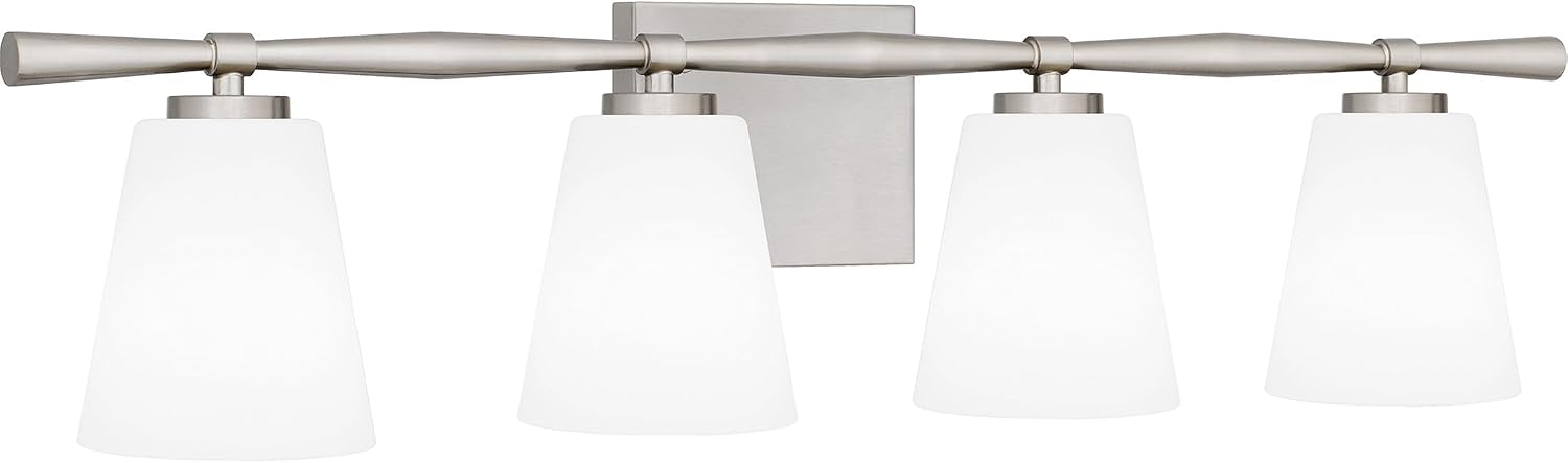 Quoizel Brindley Bath Vanity Lights, 31 Inch 4-Light Brushed Nickel Transitional Bathroom Lighting Fixtures Over Mirror, Opal Etched Glass Shades, Wall Mount Light for Bathroom
