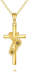 KECHO 14k Real Gold Cross Jewelry Gifts for Mother Grandma Sister Cross Pendant Necklace for Women
