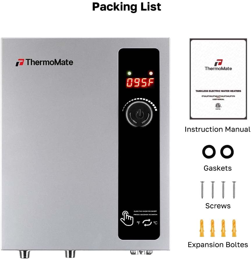 Tankless Water Heater Electric 18kW at 240 Volt, ThermoMate On Demand Instant Hot Water Heater Up to 4.4GMP, Self-Modulating Energy Saving for Residential Indoor Shower, Draw 76Amp