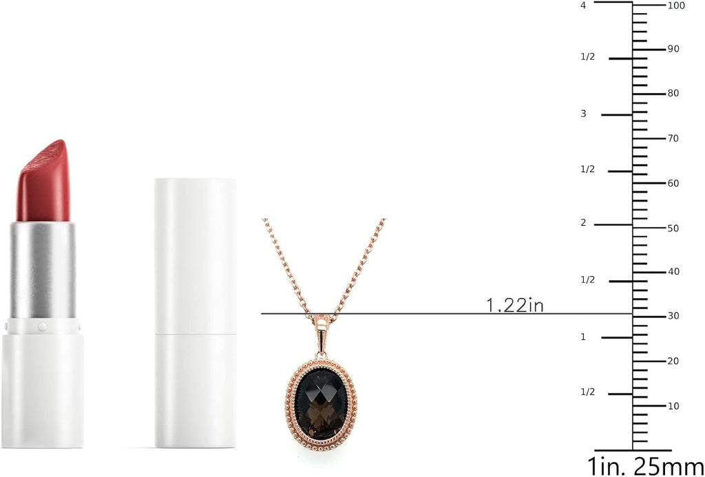 LE VIAN Brown Smoky Quartz or Blue Topaz Pendant Necklace for Women in 14K Rose Gold Plated 925 Sterling Silver on 18 Inch Cable Chain with Spring Ring Clasp or Lobster Claw Clasp