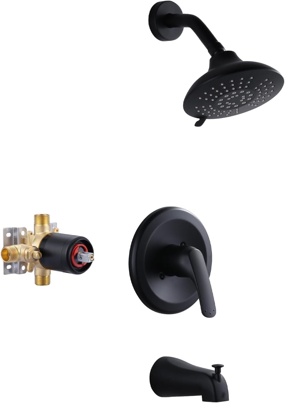 Shower Faucet with Valve, Black Bathroom Tub Shower Faucet Kit, Single Handle Rain Shower Head with Tub Spout, Solid Brass Shower Tub Faucet Set Complete, Bathtub Faucet with Shower