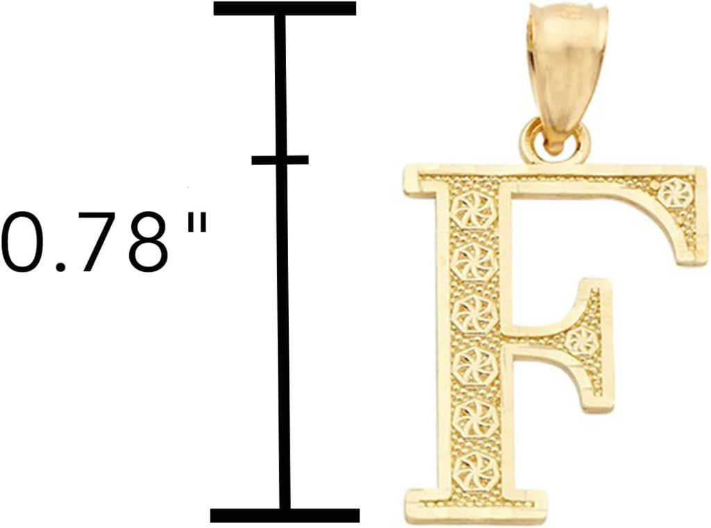 LoveBling 10K Yellow Gold Diamond Cut A to Z Alphabet Initial Letter Charm Necklace Pendant (Small Size)